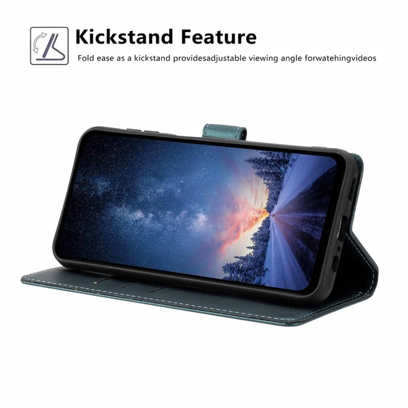 For iPhone 17 Pro Stand Case Tree-and-Cat Pattern PU Leather Wallet Protective Phone Cover with Wrist Strap - Blackish Green