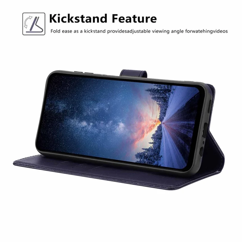 For iPhone Air Stand Case Tree-and-Cat Pattern PU Leather Wallet Protective Phone Cover with Wrist Strap - Blue