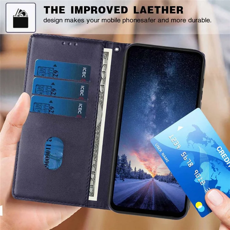 For iPhone Air Stand Case Tree-and-Cat Pattern PU Leather Wallet Protective Phone Cover with Wrist Strap - Blue