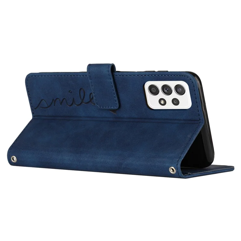 Für Samsung Galaxy A23 4G / A23 5G (globale Version) / F23 5G / M23 5G / M13 4G Flip PU-Leder-Telefonhülle - Touchgefühl, Herz-Prägung, Wallet-Ständer-Etui mit Schultergurt - Saphir