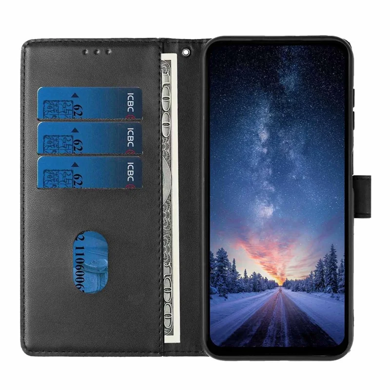 Stand Case For Samsung Galaxy A16 4G  /  A16 5G Tree-and-Cat Pattern PU Leather Wallet Protective Phone Cover with Wrist Strap   - Black