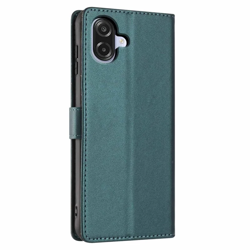Stand Case For Samsung Galaxy A07 4G  /  A07 5G Tree-and-Cat Pattern PU Leather Wallet Protective Phone Cover with Wrist Strap - Blackish Green