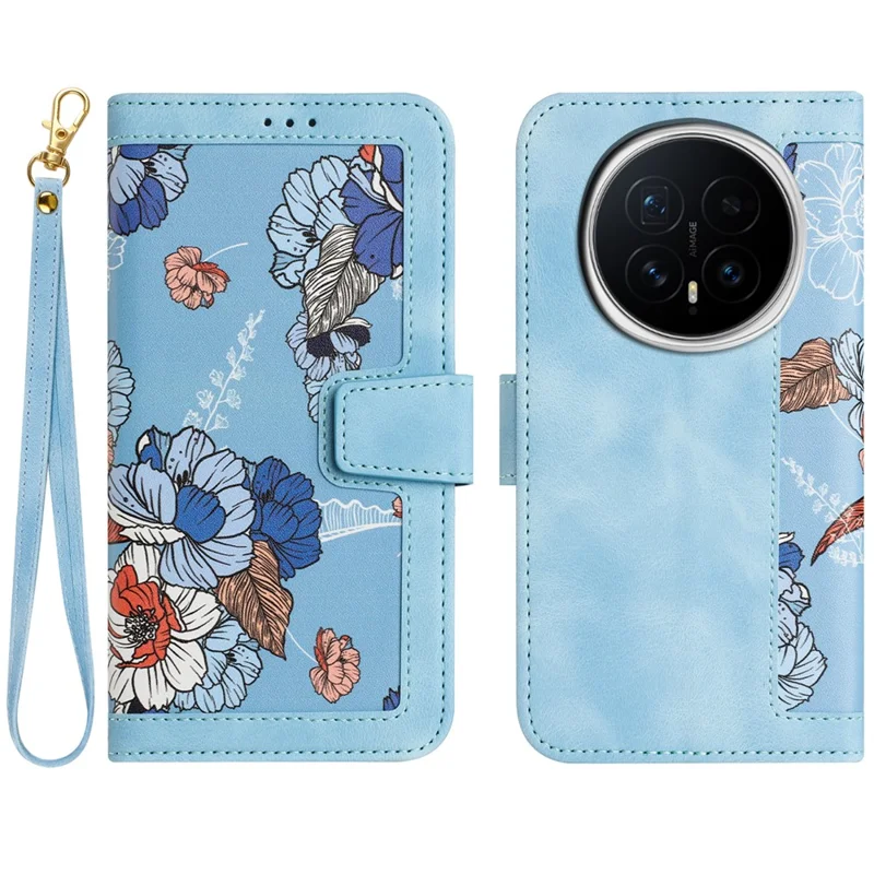 For Honor Magic8 5G Case PU Leather Floral Phone Cover with Card Slots - Baby Blue