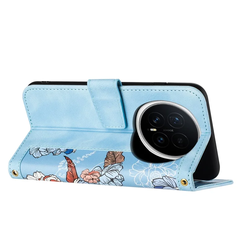 For Honor Magic8 5G Case PU Leather Floral Phone Cover with Card Slots - Baby Blue