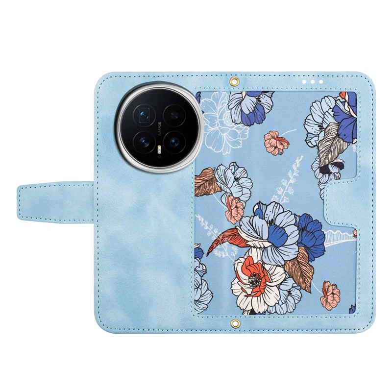 For Honor Magic8 5G Case PU Leather Floral Phone Cover with Card Slots - Baby Blue