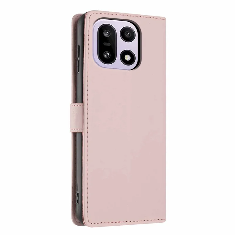 For OnePlus 15 5G Stand Case Tree-and-Cat Pattern PU Leather Wallet Protective Phone Cover with Wrist Strap - Pink