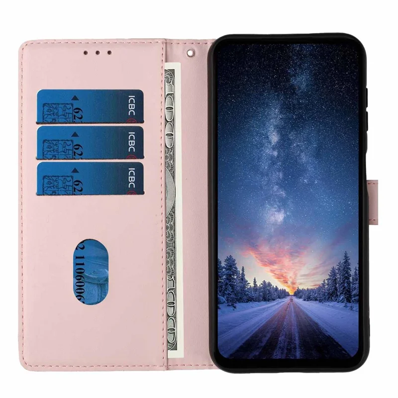 For OnePlus 15 5G Stand Case Tree-and-Cat Pattern PU Leather Wallet Protective Phone Cover with Wrist Strap - Pink