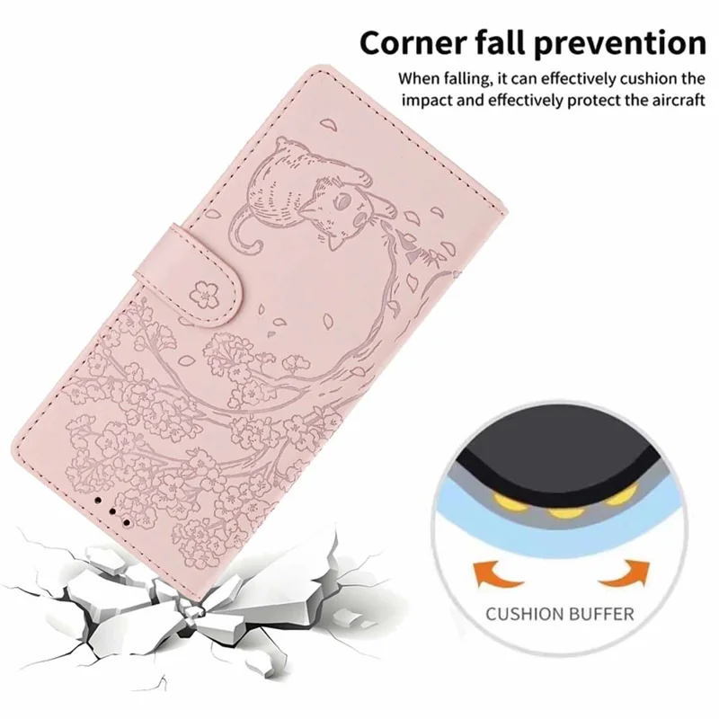 For OnePlus 15 5G Stand Case Tree-and-Cat Pattern PU Leather Wallet Protective Phone Cover with Wrist Strap - Pink