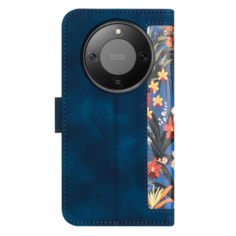 PU Leather Case for Honor Magic8 Lite 5G / X9d 5G / X70 5G Floral Phone Cover with Card Slots - Dark Blue