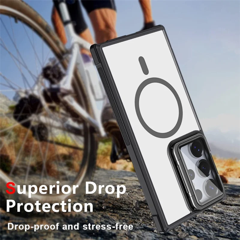 For Samsung Galaxy S26 Ultra Magnetic Case Clear Back Cover with Lens Cover Kickstand  - Black