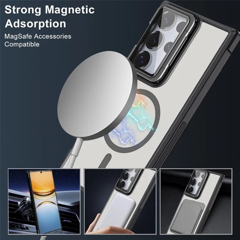 For Samsung Galaxy S26 Ultra Magnetic Case Lens Cover Kickstand Matte Back Cover - Black