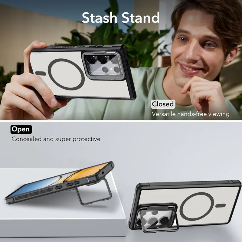 For Samsung Galaxy S26 Ultra Magnetic Case Lens Cover Kickstand Matte Back Cover - Black