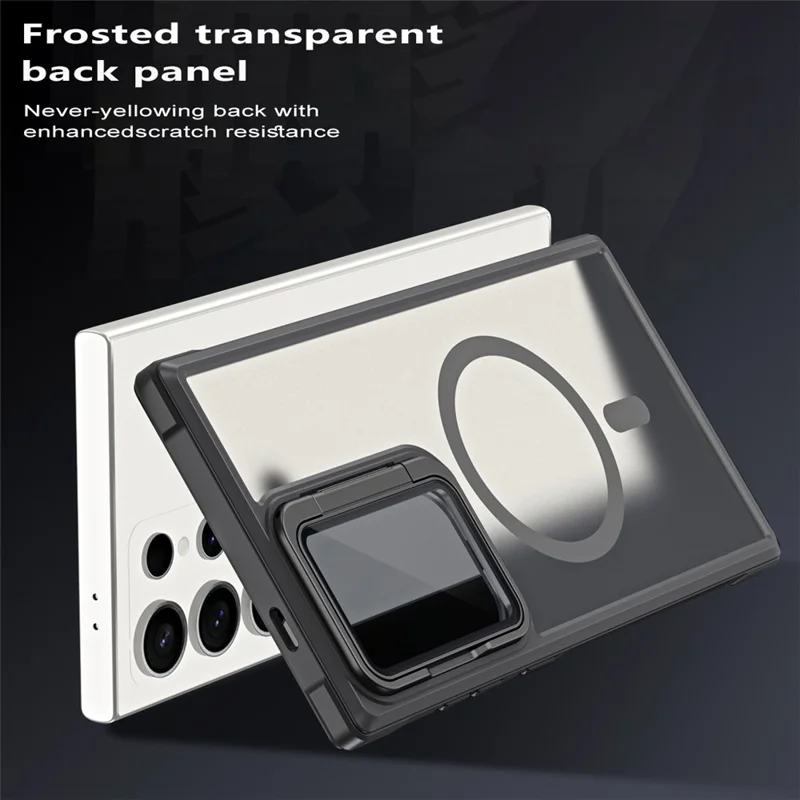 For Samsung Galaxy S26 Ultra Magnetic Case Lens Cover Kickstand Matte Back Cover - Black