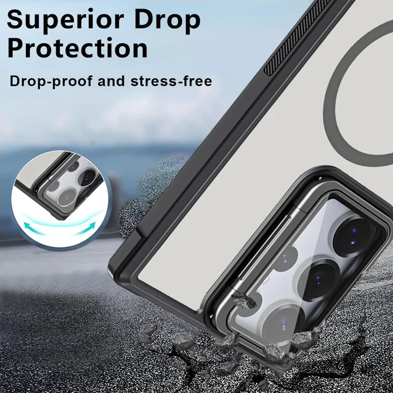 For Samsung Galaxy S26 Ultra Magnetic Case Lens Cover Kickstand Matte Back Cover - Black