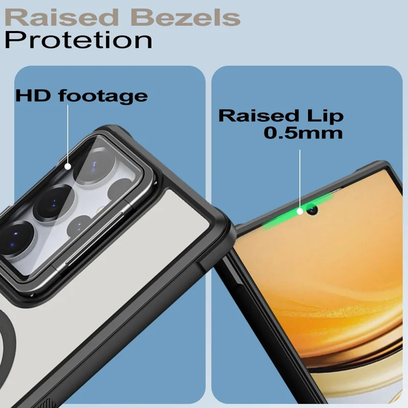 For Samsung Galaxy S26 Ultra Magnetic Case Lens Cover Kickstand Matte Back Cover - Black