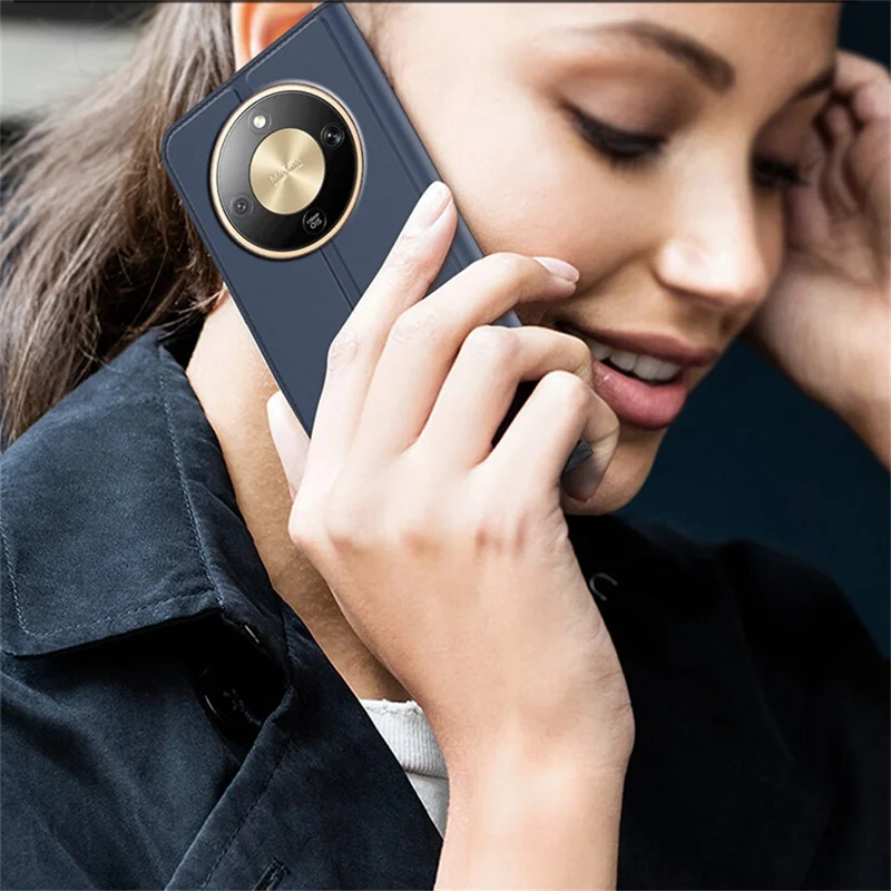 Phone Case For Honor Magic8 Lite 5G  /  X9d 5G  /  X70 5G PU Leather Phone Cover with Card Holder Stand - Blue