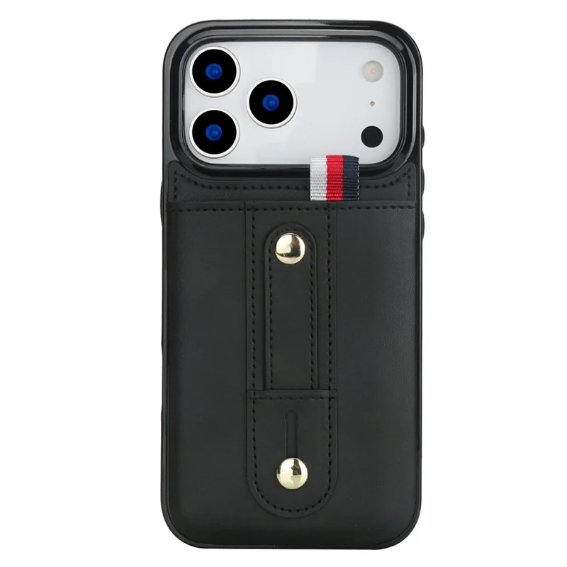 For iPhone 17 Pro Max Case PU Leather+TPU Hidden Card Holder Drop-proof Phone Cover with Kickstand - Black
