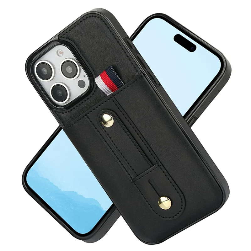 For iPhone 16 Pro Max Case PU Leather+TPU Hidden Card Holder Drop-proof Phone Cover with Kickstand - Black