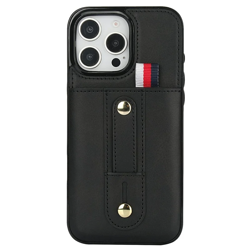 For iPhone 16 Pro Max Case PU Leather+TPU Hidden Card Holder Drop-proof Phone Cover with Kickstand - Black
