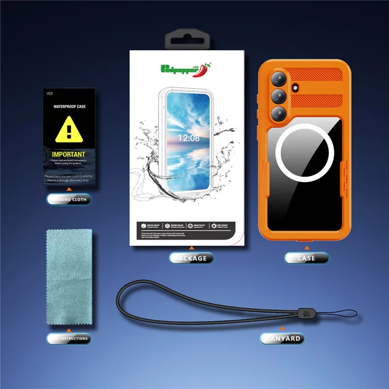 REDPEPPER For Samsung Galaxy S26+ IP68 Waterproof Case Clear Magnetic Phone Cover - Orange