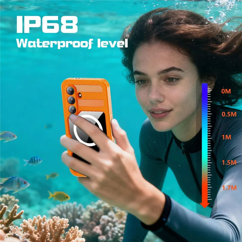 REDPEPPER For Samsung Galaxy S26+ IP68 Waterproof Case Clear Magnetic Phone Cover - Orange