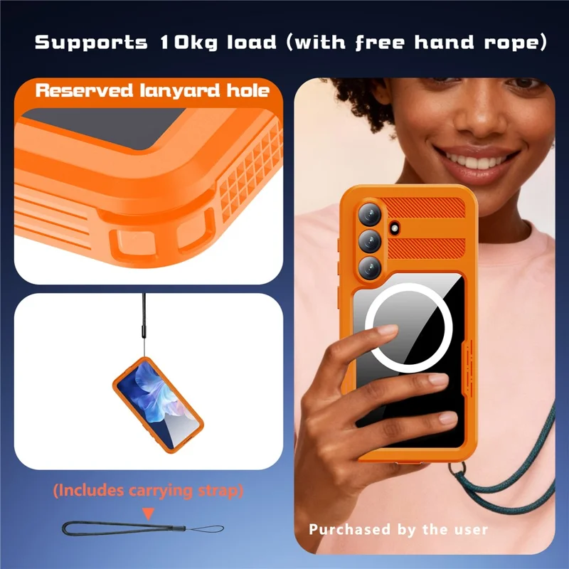 REDPEPPER For Samsung Galaxy S26+ IP68 Waterproof Case Clear Magnetic Phone Cover - Orange