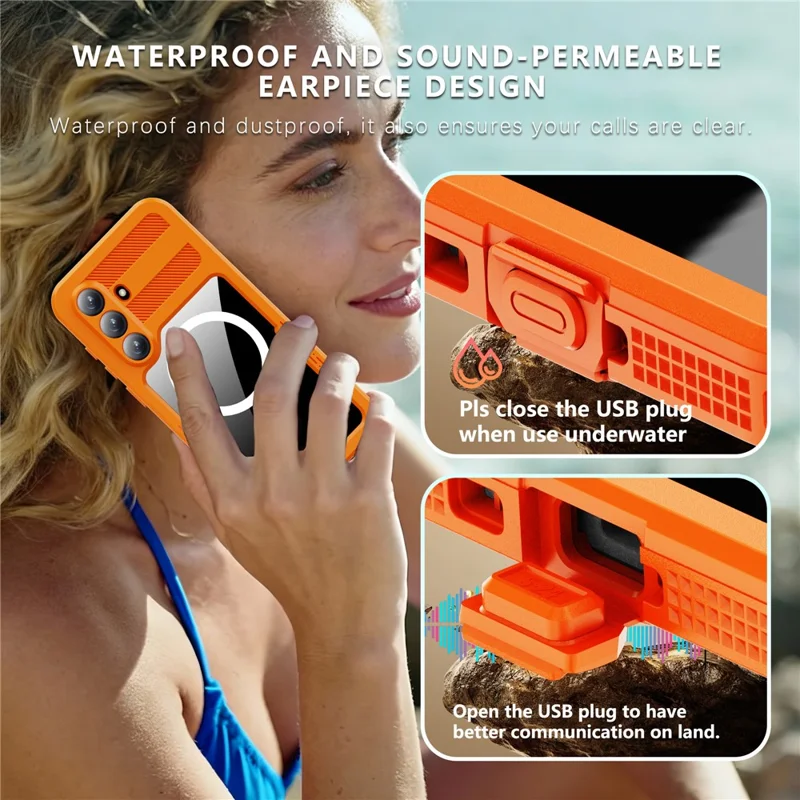 REDPEPPER For Samsung Galaxy S26+ IP68 Waterproof Case Clear Magnetic Phone Cover - Orange