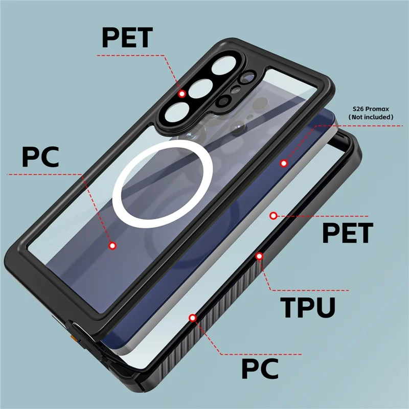 REDPEPPER FS Series For Samsung Galaxy S26 Ultra IPX8 Waterproof Case PC TPU PET Clear Magnetic Phone Cover