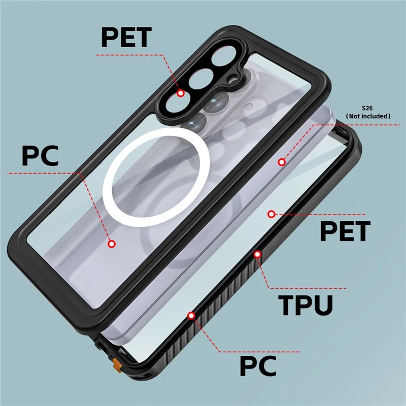 REDPEPPER FS Series For Samsung Galaxy S26 IPX8 Waterproof Case PC TPU PET Clear Magnetic Phone Cover