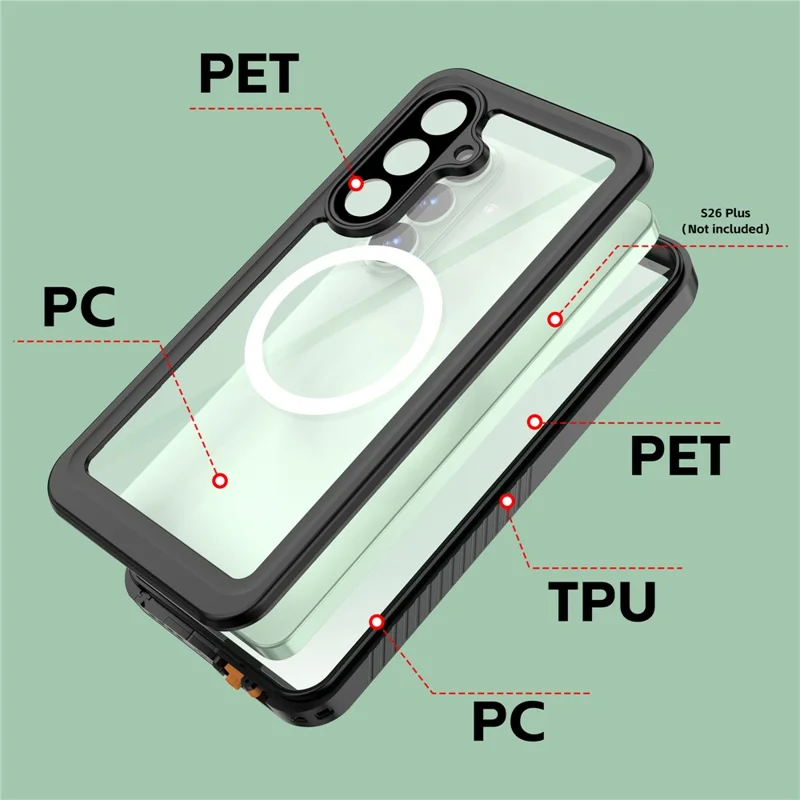 REDPEPPER FS Series For Samsung Galaxy S26+ IPX8 Waterproof Case PC TPU PET Clear Magnetic Phone Cover
