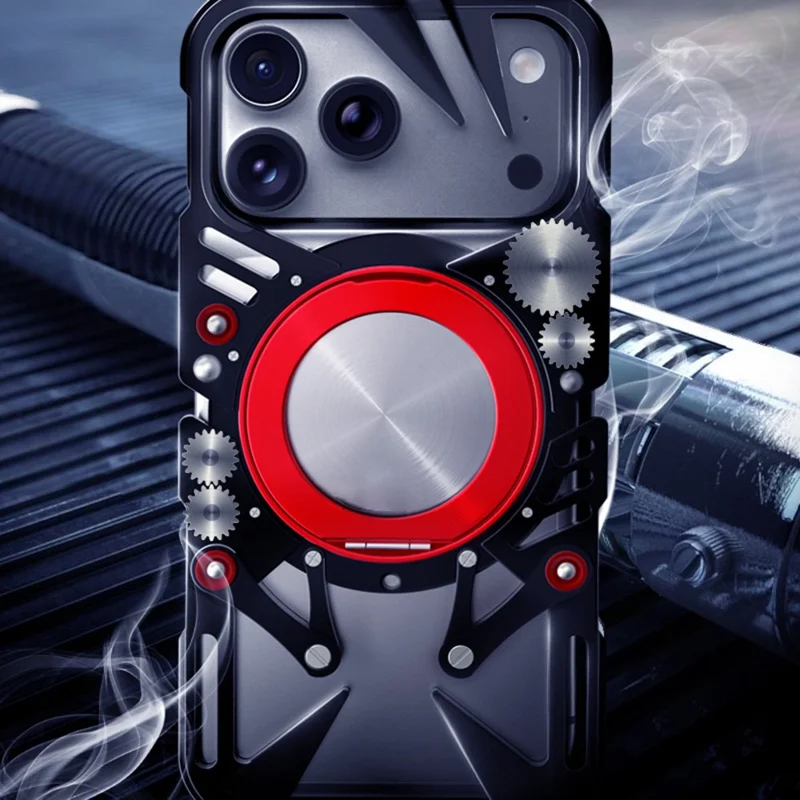 For iPhone 17 Pro Max Bumper Case Kickstand Aluminum Alloy Magnetic Phone Cover with Wrist Strap Compatible with MagSafe - Orange