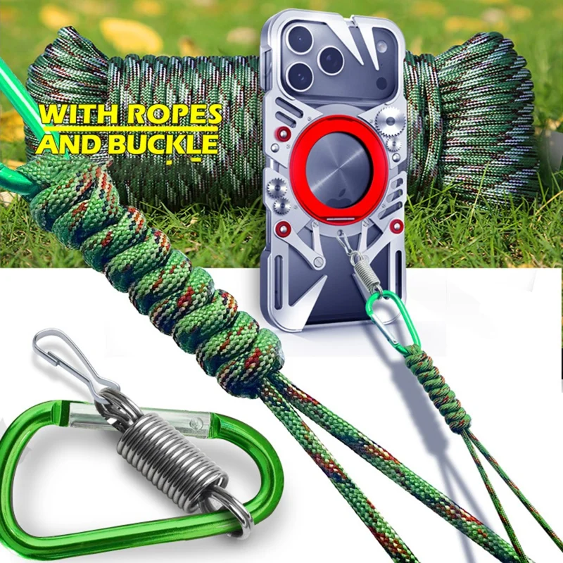 For iPhone 17 Pro Max Bumper Case Kickstand Aluminum Alloy Magnetic Phone Cover with Wrist Strap Compatible with MagSafe - Orange