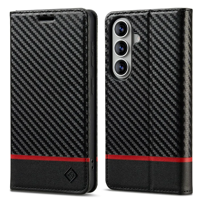 LC.IMEEKE Étui portefeuille pour Samsung Galaxy S26 / S26 Pro, housse en cuir texturé fibre de carbone - Rayures horizontales