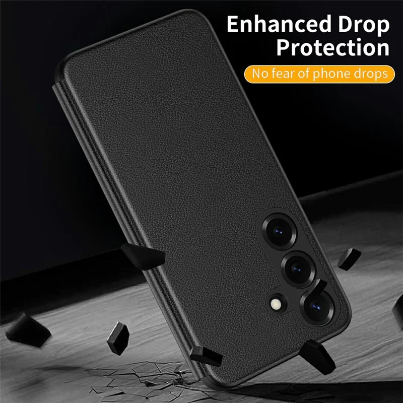 For Samsung Galaxy S26+ Case Smart View Window Leather Phone Cover - Black