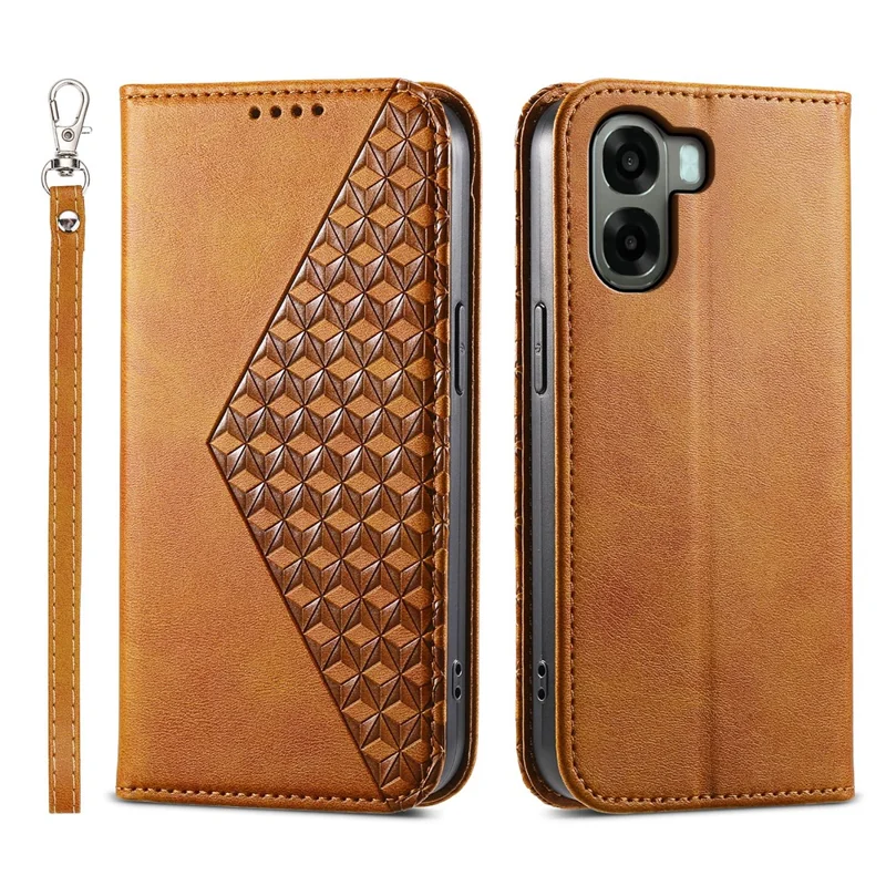 For Oppo A6x 5G  /  A6x 4G Case Calf Texture PU Leather Wallet Phone Cover with Wrist Strap - Yellow
