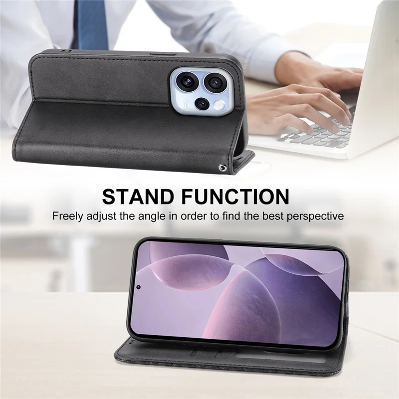 For Oppo Reno15 F 5G Case Calf Texture PU Leather Wallet Phone Cover with Wrist Strap - Black