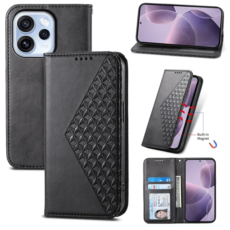 For Oppo Reno15 F 5G Case Calf Texture PU Leather Wallet Phone Cover with Wrist Strap - Black