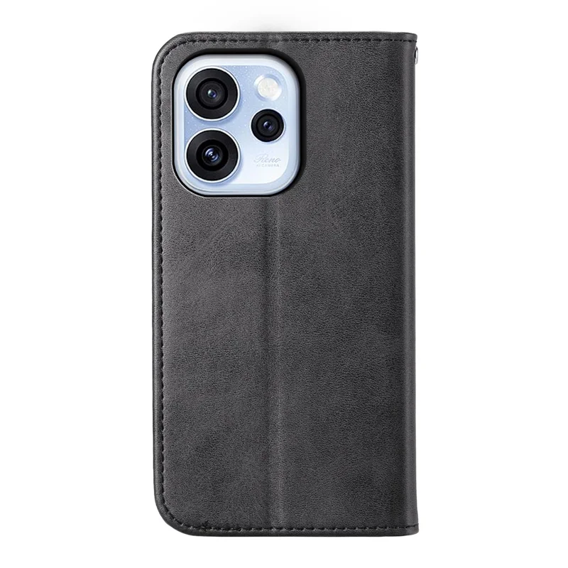 For Oppo Reno15 F 5G Case Calf Texture PU Leather Wallet Phone Cover with Wrist Strap - Black