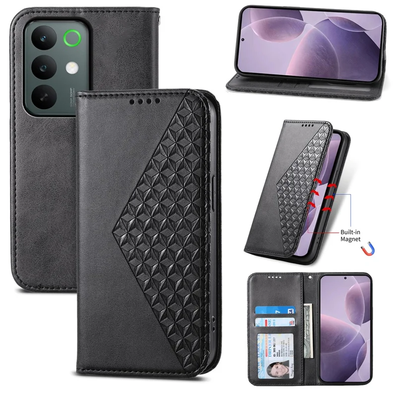 For Realme C85 5G Case Calf Texture PU Leather Wallet Phone Cover with Wrist Strap - Black