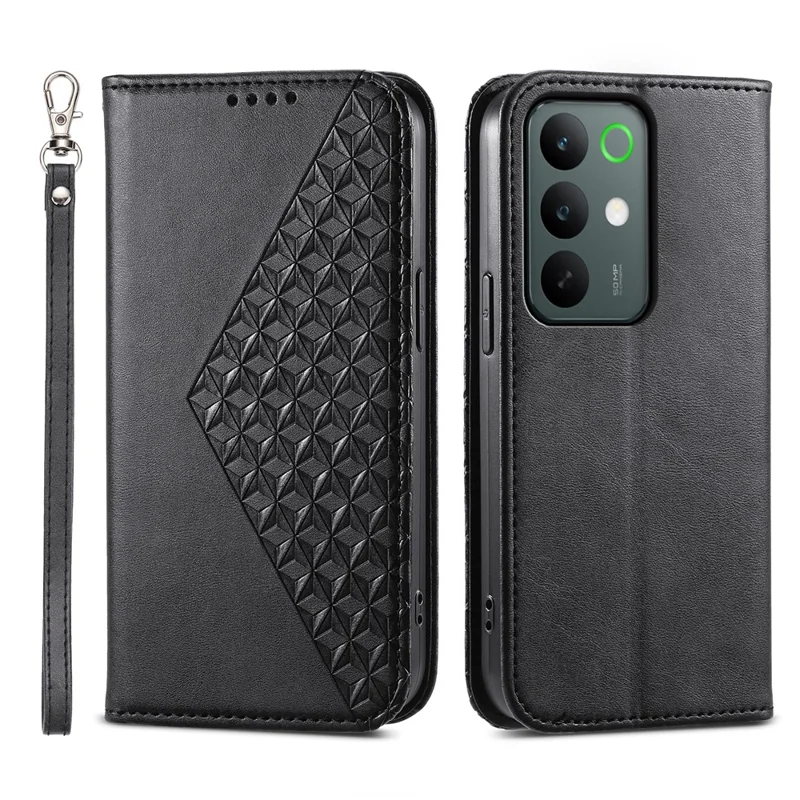 For Realme C85 Pro 4G Case Calf Texture PU Leather Wallet Phone Cover with Wrist Strap - Black