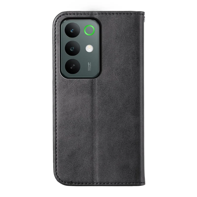 For Realme C85 Pro 4G Case Calf Texture PU Leather Wallet Phone Cover with Wrist Strap - Black
