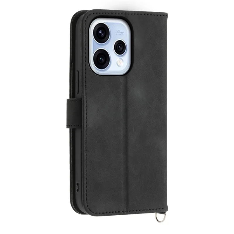 For Oppo Reno15 5G (Global)  /  Reno15c 5G (China) Wallet Case Flower Pattern PU Leather Phone Cover with Strap - Black