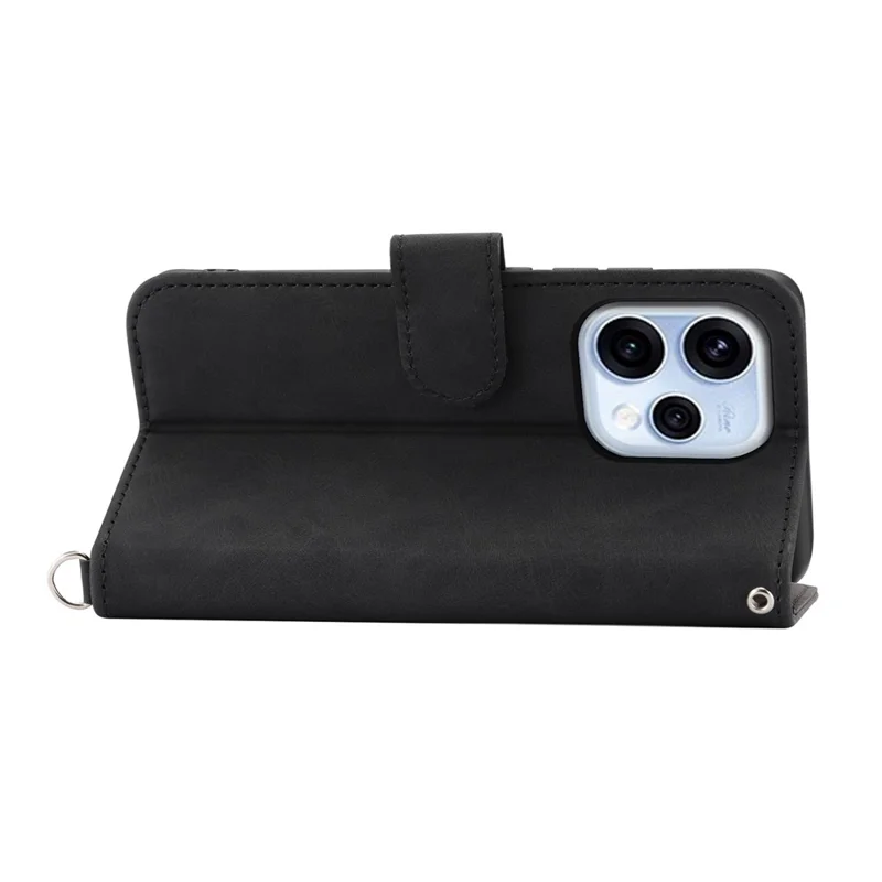 For Oppo Reno15 5G (Global)  /  Reno15c 5G (China) Wallet Case Flower Pattern PU Leather Phone Cover with Strap - Black