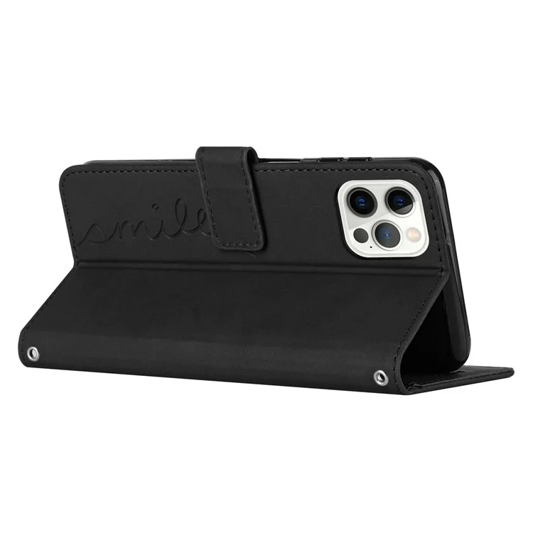 Standkoffer Für Iphone 13 Pro Max 6,7 Zoll, Kratzsicher Herzform Eingeprägter Brieftaschen-haut-touch-pu-leder-telefonabdeckung Mit Schultergurt - Schwarz