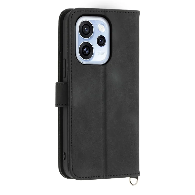 For Oppo Reno15 F 5G Wallet Case Flower Pattern PU Leather Phone Cover with Strap - Black