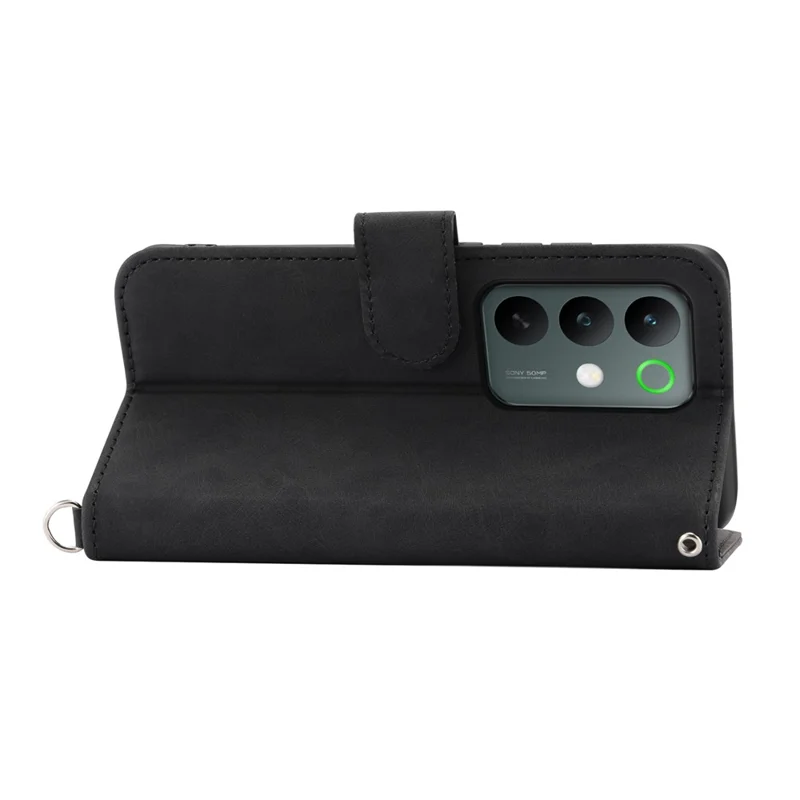 For Realme C85 5G Wallet Case Flower Pattern PU Leather Phone Cover with Strap - Black