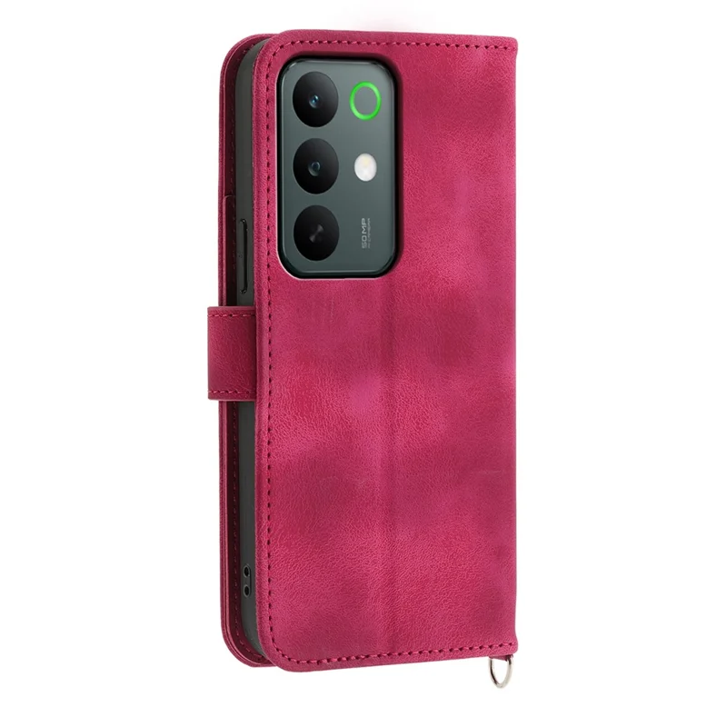 Für Realme C85 Pro 4G Brieftaschenhülle Blumenmuster PU-Leder-Handyhülle mit Gurt – Weinrot