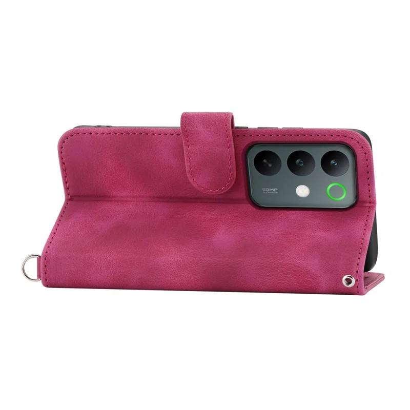 Für Realme C85 Pro 4G Brieftaschenhülle Blumenmuster PU-Leder-Handyhülle mit Gurt – Weinrot