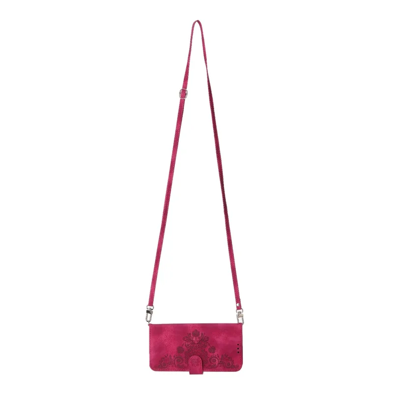 Für Realme C85 Pro 4G Brieftaschenhülle Blumenmuster PU-Leder-Handyhülle mit Gurt – Weinrot