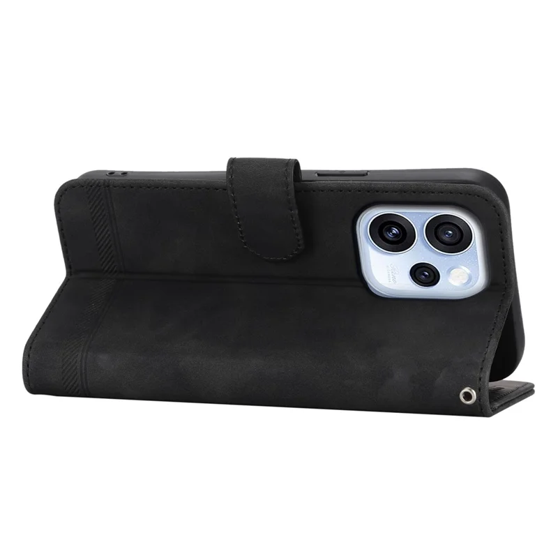 DIERFENG DF-03 Für Oppo Reno15 F 5G Ledertasche Linienprägung Mappen-Handyhülle mit Handschlaufe - Schwarz